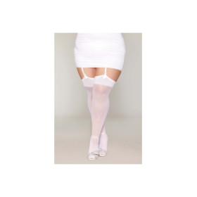 Bas blanc, grande taille, avec couture arrière en strass 